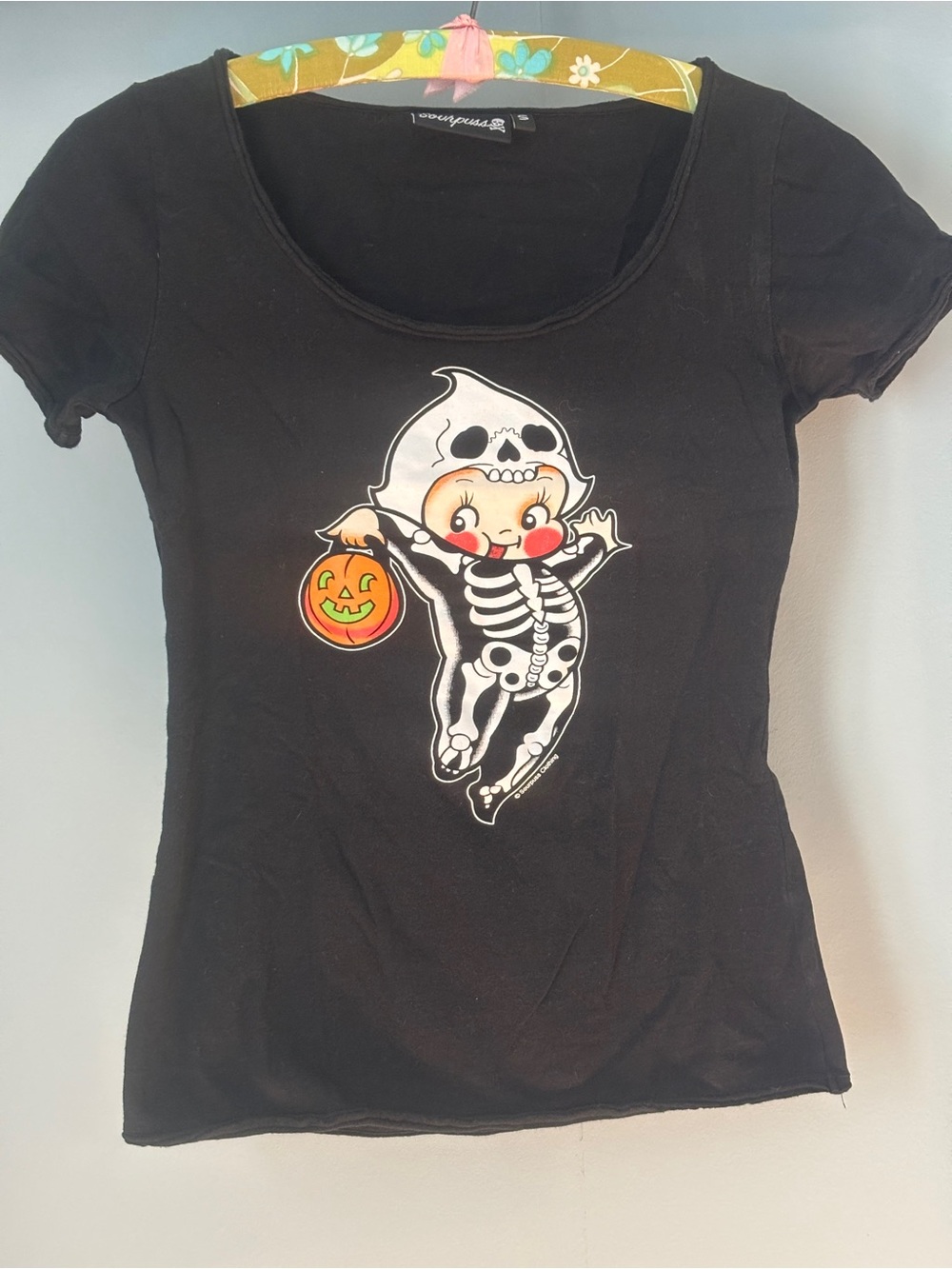 Sourpuss Skeleton Kewpie Halloween Fitted Tee